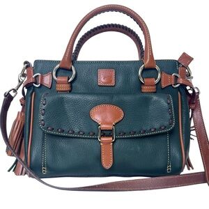 Dooney & Bourke Florentine Green /Tan Leather Medium Pocket Satchel